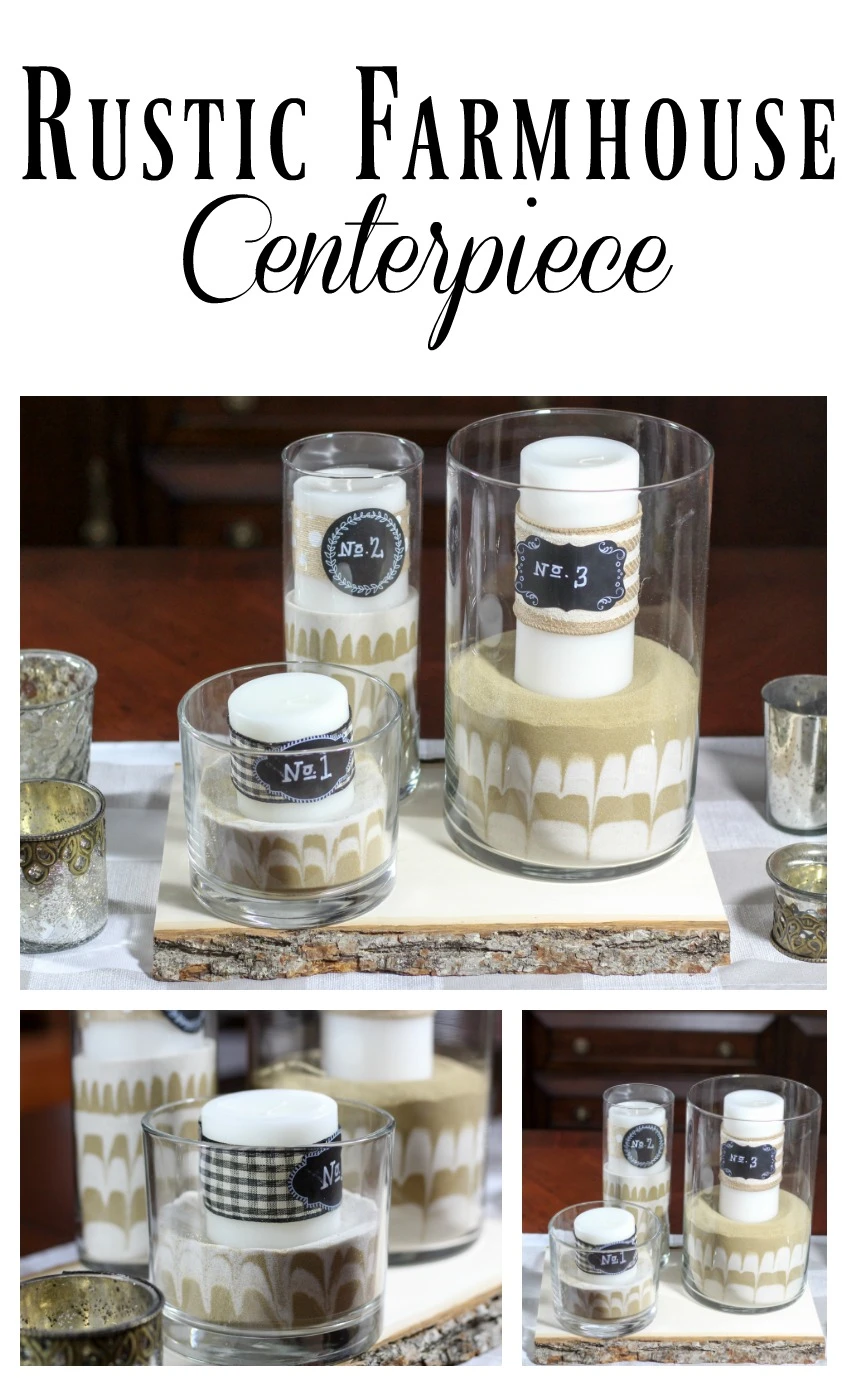 Learn how to make a rustic farmhouse centerpiece that uses colored sand with this easy tutorial! This centerpiece is perfect for any wedding or holiday table!